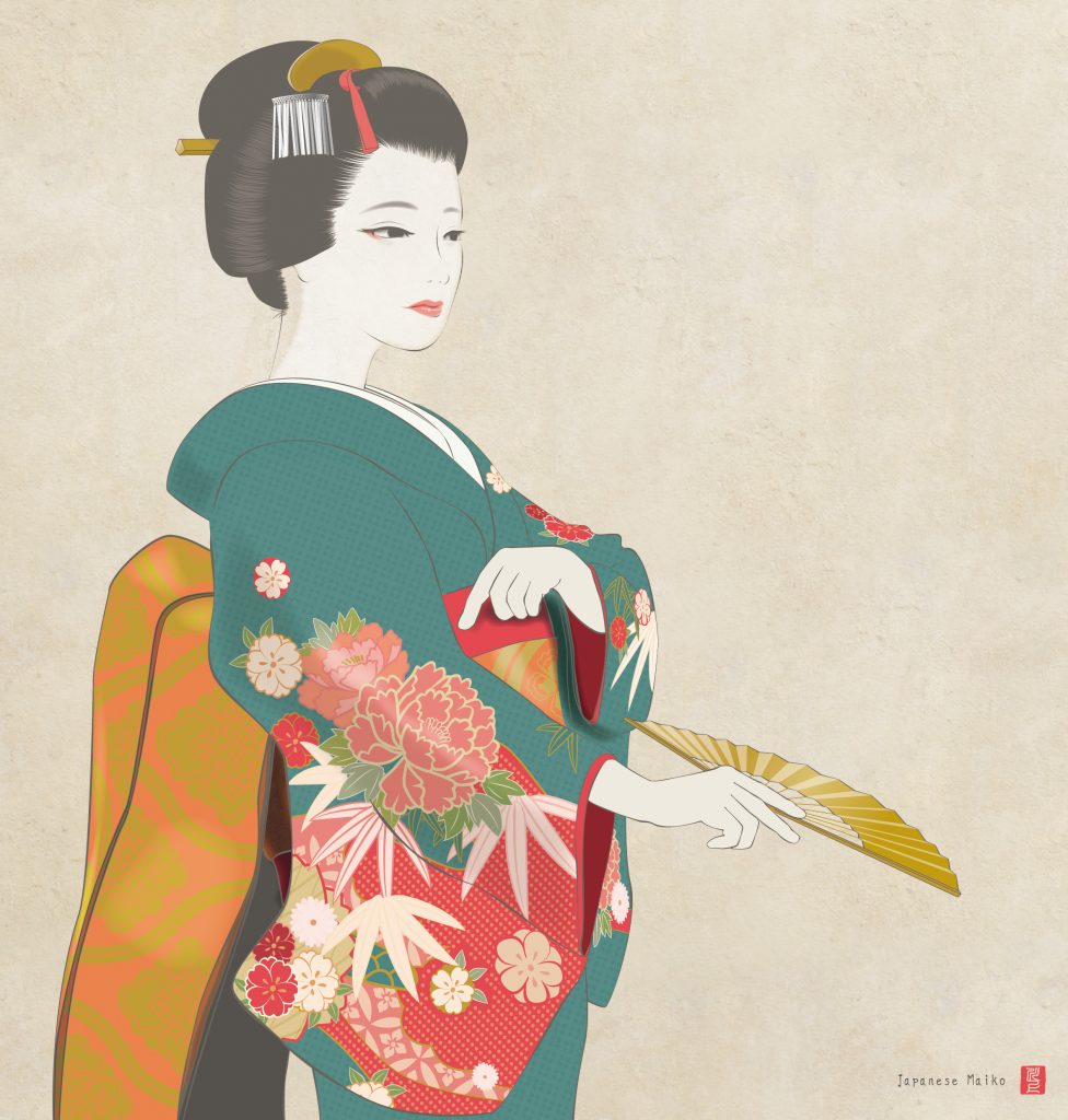 舞妓　日本舞踊　着物　芸妓　maiko 絵画　イラスト　art kimono  kawakamitetsuya